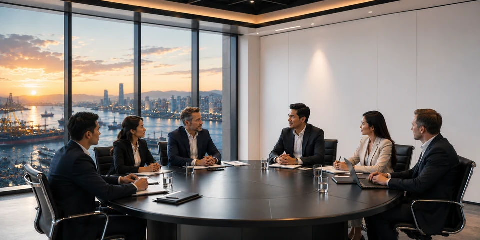 Executives in a meeting around a boardroom table (illustrative image)